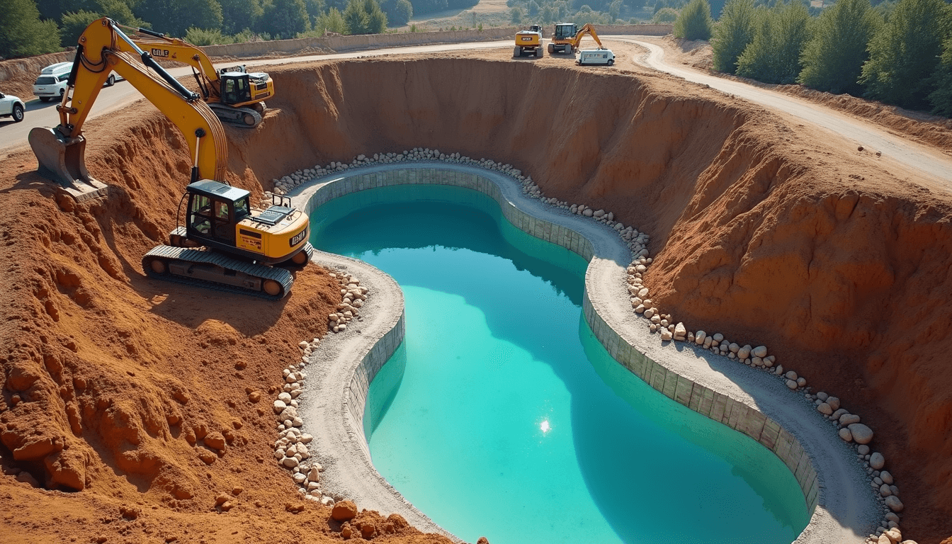 Pool excavation in progress with machinery