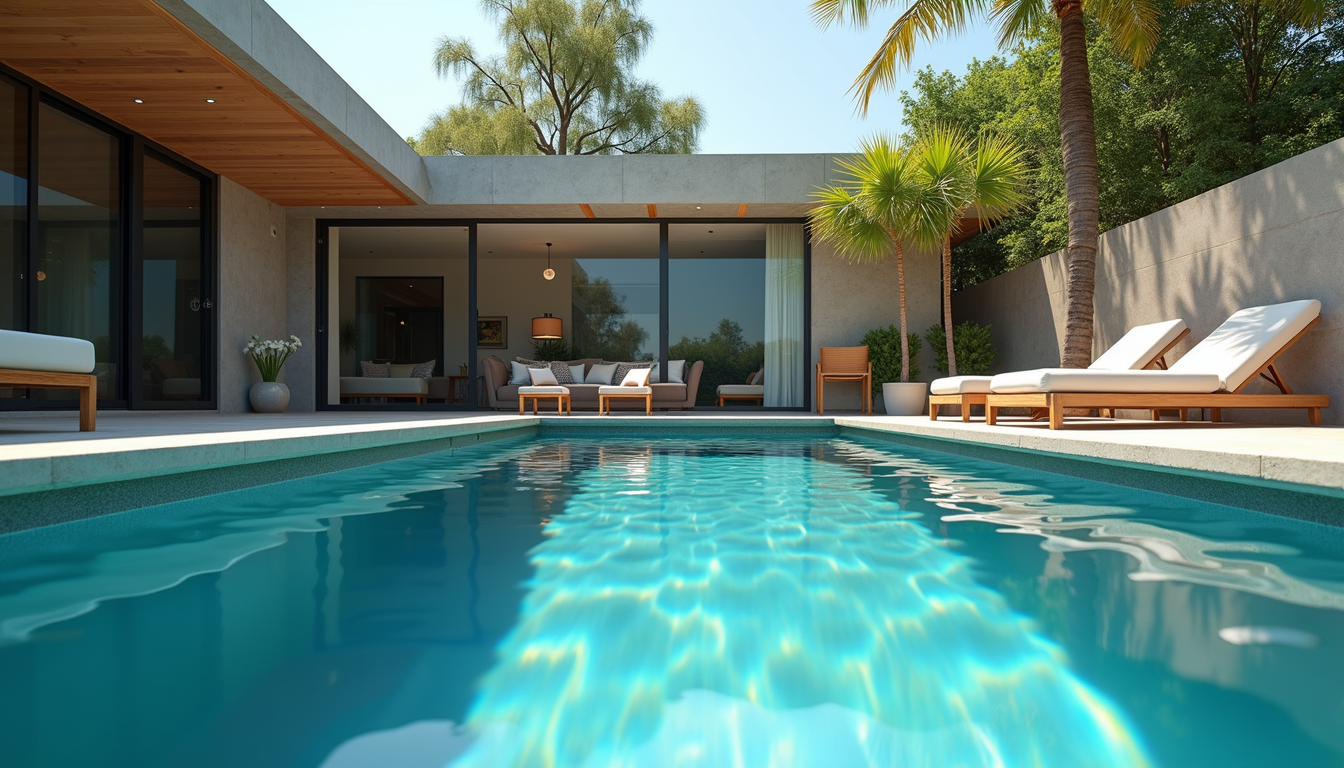 Modern backyard pool with integrated spa